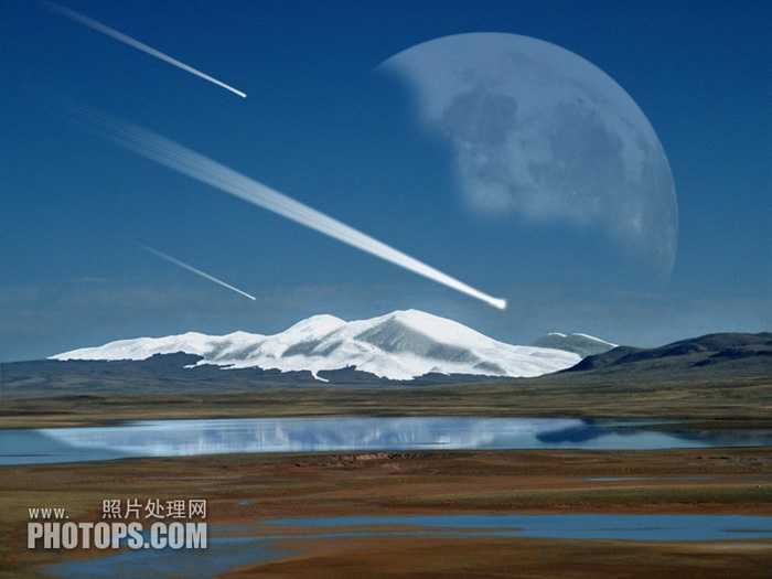 ‘PS合成雪山上的流光月影‘