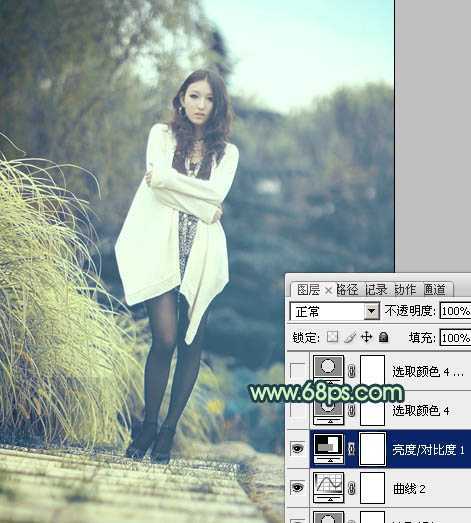 ‘Photoshop给为绿荫中的人物图片调制出韩系淡青色效果‘