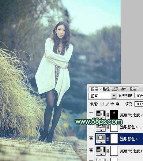 ‘Photoshop给为绿荫中的人物图片调制出韩系淡青色效果‘