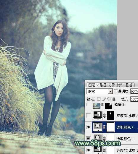 ‘Photoshop给为绿荫中的人物图片调制出韩系淡青色效果‘