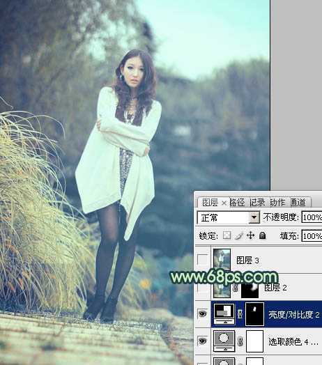 ‘Photoshop给为绿荫中的人物图片调制出韩系淡青色效果‘