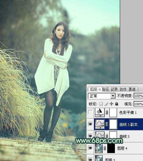 ‘Photoshop给为绿荫中的人物图片调制出韩系淡青色效果‘