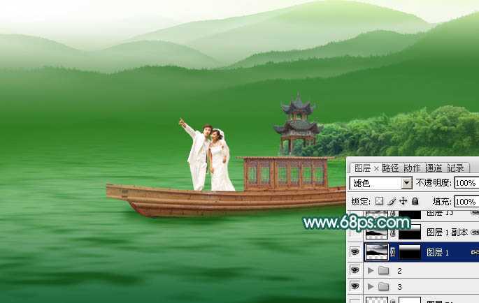 ‘Photoshop合成打造出唯美的春季游湖婚片‘