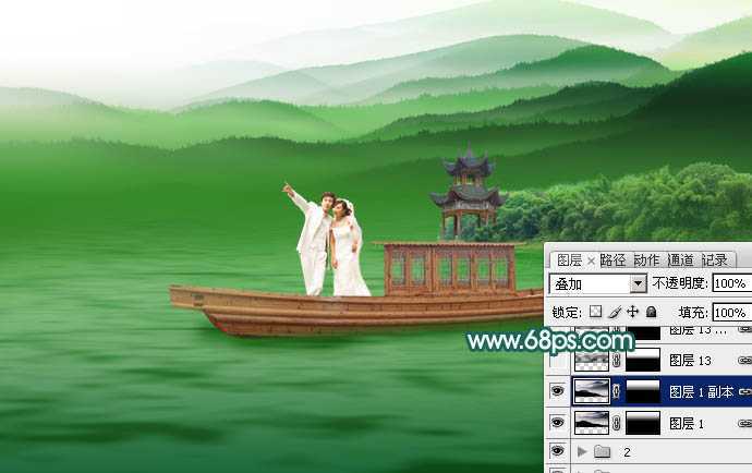 ‘Photoshop合成打造出唯美的春季游湖婚片‘