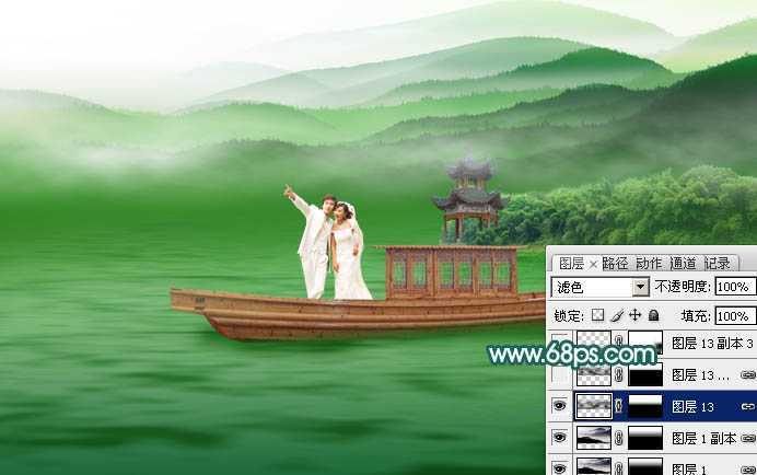 ‘Photoshop合成打造出唯美的春季游湖婚片‘