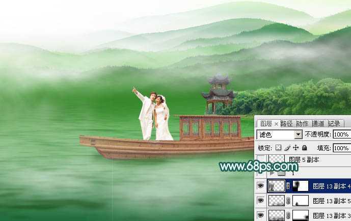 ‘Photoshop合成打造出唯美的春季游湖婚片‘