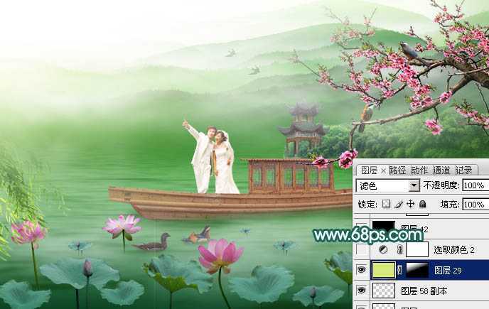 ‘Photoshop合成打造出唯美的春季游湖婚片‘