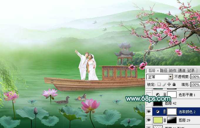 ‘Photoshop合成打造出唯美的春季游湖婚片‘