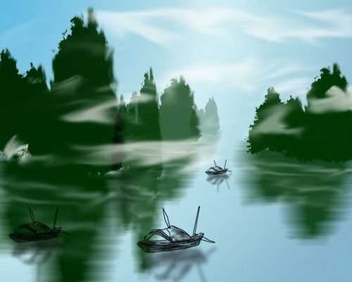 ‘photoshop绘制出桂林山水甲天下水墨风格图画效果‘