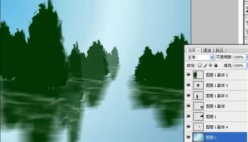 ‘photoshop绘制出桂林山水甲天下水墨风格图画效果‘