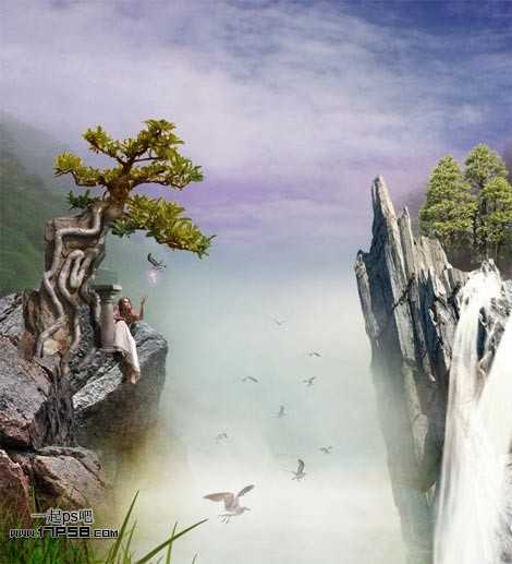 ‘photoshop合成浪漫奇幻山谷仙境美女效果‘
