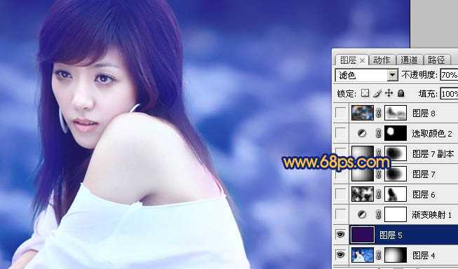 ‘Photoshop将外景人物图片调出绚丽多彩的蓝色调‘