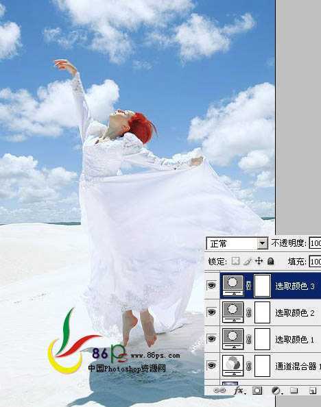 ‘Photoshop将海滩婚片调成洁净的蓝色调‘