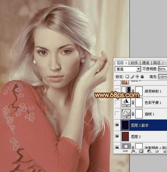 ‘Photoshop将人物图片调成高雅纯美的淡红色‘