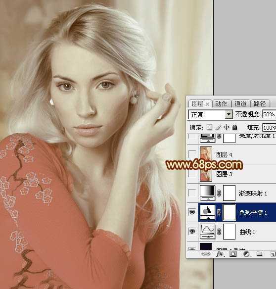 ‘Photoshop将人物图片调成高雅纯美的淡红色‘