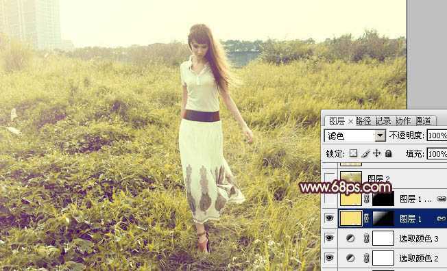 ‘Photoshop将外景人物图片调成柔和的暖黄色‘