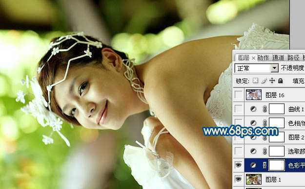 ‘Photoshop下将偏暗外景婚片调成甜美的蓝红色‘