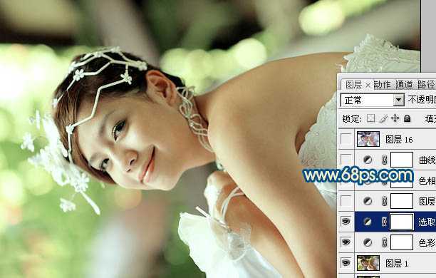 ‘Photoshop下将偏暗外景婚片调成甜美的蓝红色‘