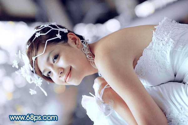 ‘Photoshop下将偏暗外景婚片调成甜美的蓝红色‘