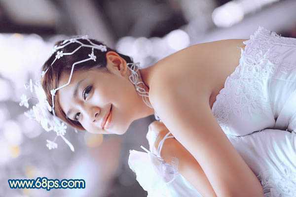 ‘Photoshop下将偏暗外景婚片调成甜美的蓝红色‘