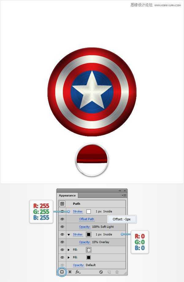 Illustrator绘制逼真的美国队长盾牌图标,