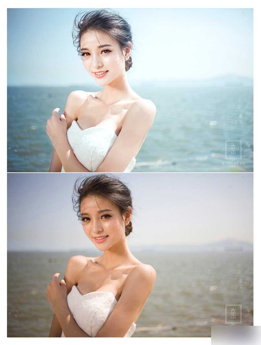 ‘PS调出海边新娘照片唯美的清新色调‘