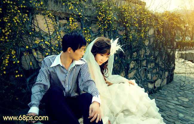 ‘Photoshop制作淡雅的青黄色外景婚片‘