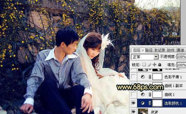 ‘Photoshop制作淡雅的青黄色外景婚片‘