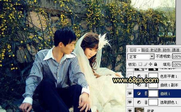 ‘Photoshop制作淡雅的青黄色外景婚片‘