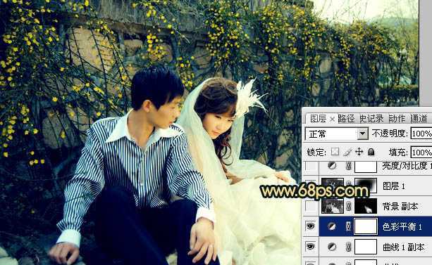 ‘Photoshop制作淡雅的青黄色外景婚片‘