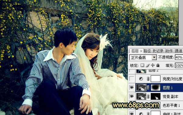 ‘Photoshop制作淡雅的青黄色外景婚片‘