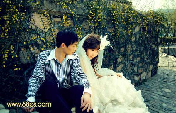 ‘Photoshop制作淡雅的青黄色外景婚片‘