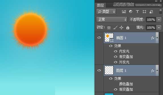 ‘Photoshop鼠绘蓝天中悬挂的太阳‘