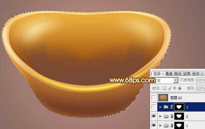 ‘Photoshop设计制作一个漂亮的金色元宝‘