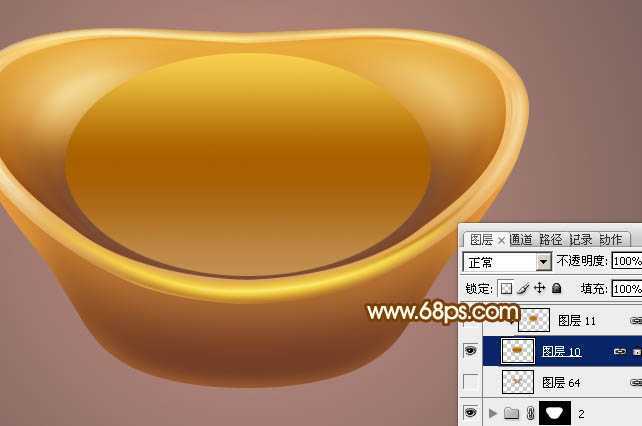 ‘Photoshop设计制作一个漂亮的金色元宝‘
