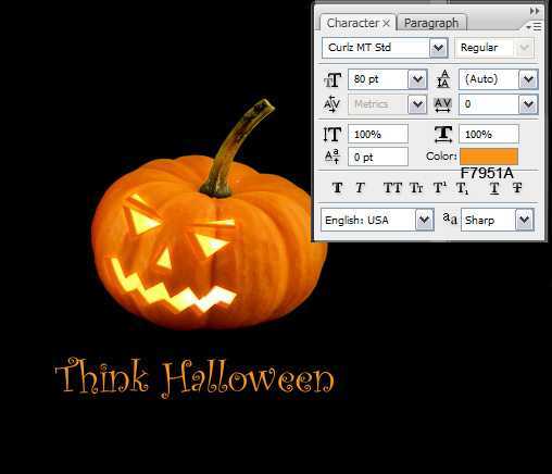 ‘photoshop利用素材及样式制作恐怖的万圣节发光南瓜‘