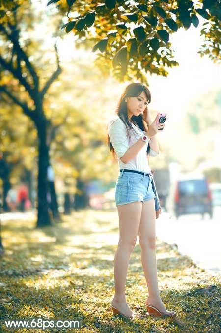 ‘Photoshop打造甜美的秋季暖褐色外景人物图片‘