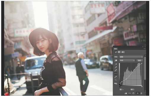 ‘Photoshop给街道美女加上日系淡青色‘