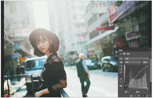 ‘Photoshop给街道美女加上日系淡青色‘