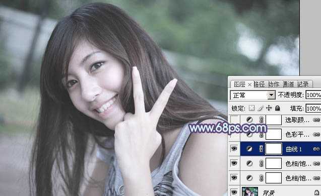‘Photoshop为外景美女调出柔美的中性青蓝色‘