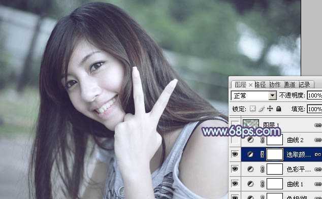 ‘Photoshop为外景美女调出柔美的中性青蓝色‘