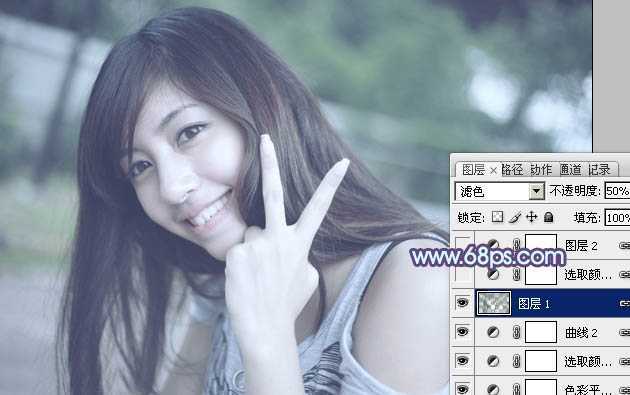 ‘Photoshop为外景美女调出柔美的中性青蓝色‘
