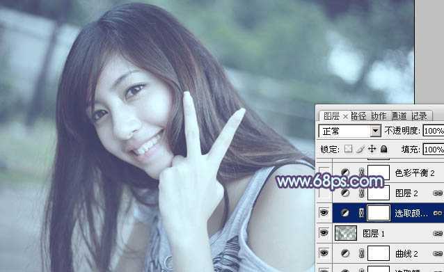‘Photoshop为外景美女调出柔美的中性青蓝色‘
