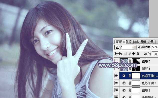 ‘Photoshop为外景美女调出柔美的中性青蓝色‘