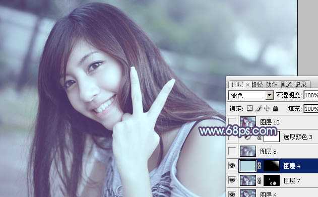 ‘Photoshop为外景美女调出柔美的中性青蓝色‘