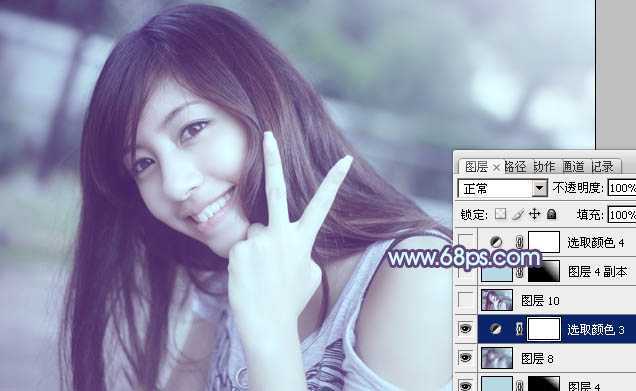 ‘Photoshop为外景美女调出柔美的中性青蓝色‘