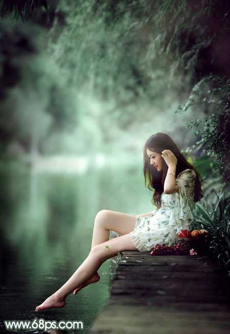 ‘Photoshop打造梦幻的暗绿色夏季美女图片‘