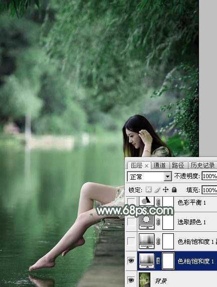 ‘Photoshop打造梦幻的暗绿色夏季美女图片‘