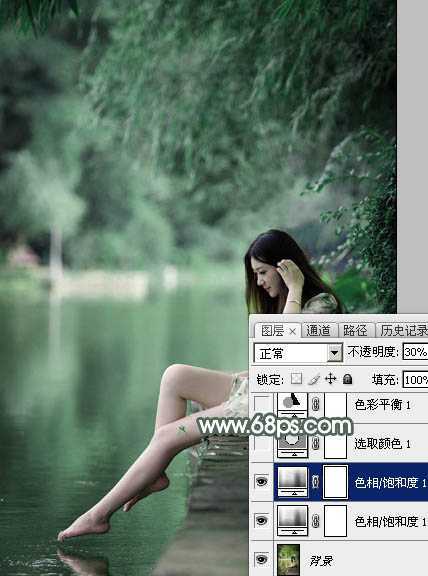 ‘Photoshop打造梦幻的暗绿色夏季美女图片‘