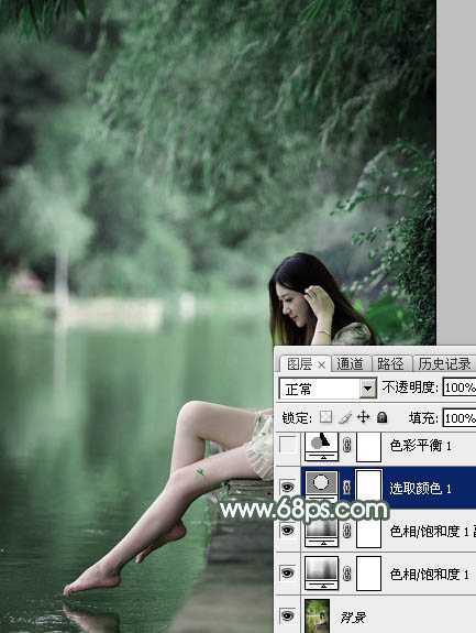 ‘Photoshop打造梦幻的暗绿色夏季美女图片‘